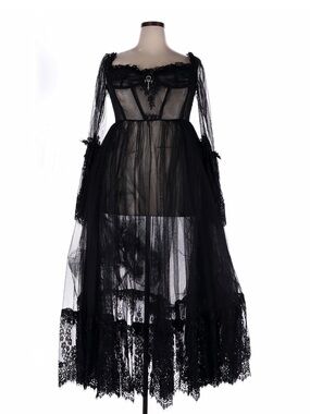 Dolls Kill Dance with Death Maxi Dress by Widow - Sheer Mesh Dress with Boned Bo